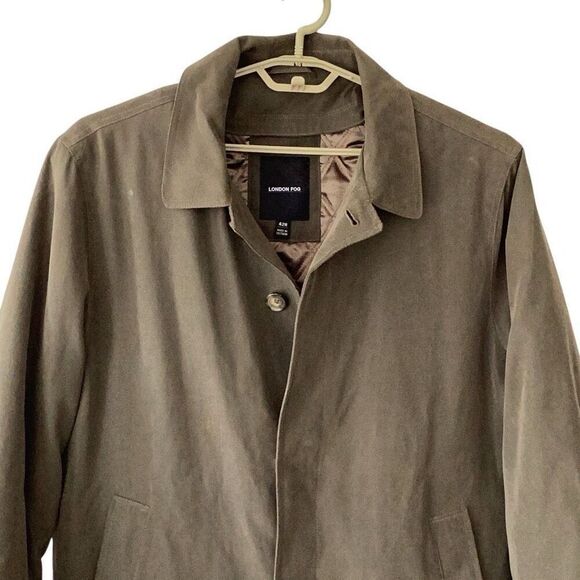 London Fog Durham Raincoat Overcoat Olive Men’s 42R Jacket W/ Liner - Picture 4 of 12